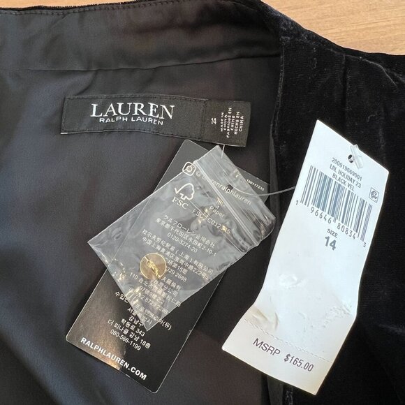 Lauren Ralph Lauren BLACK LABEL Velvet Top Sz 14 Black Plunging V Neck - Picture 7 of 9